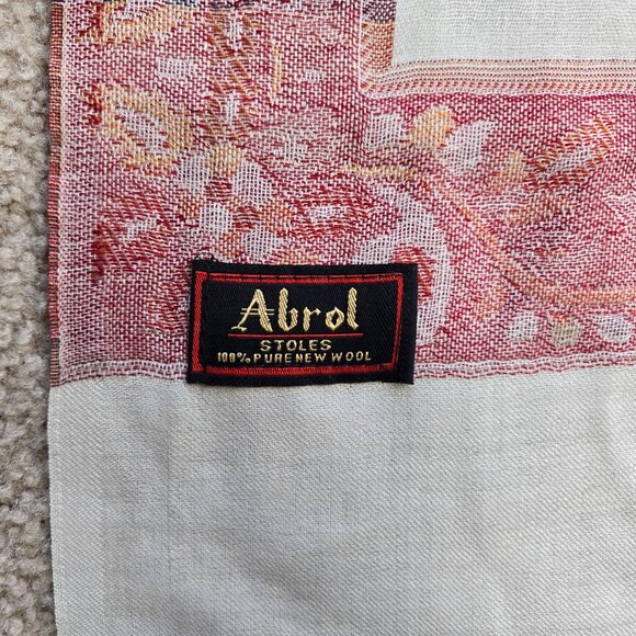 NWOT Wool Scarf Jacquard Embroidered Pink Red Flowers Abrol - Picture 4 of 12